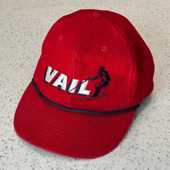 Vintage Other - Vintage Cap VAIL COLORADO Ski Hat Red Corduroy